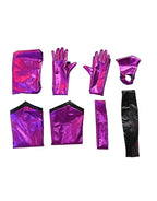 Women Mileena Costume Metallic Purple Warrior Jumpsuit with Mask and Accessories for Masquerade