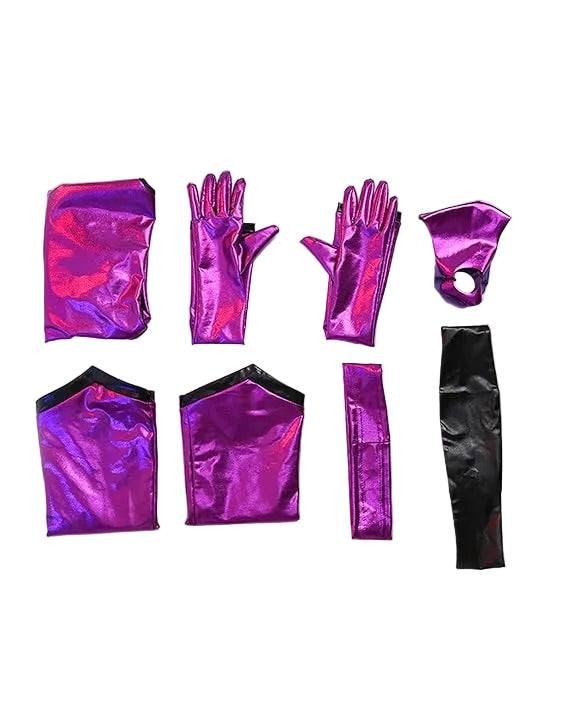 Women Mileena Costume Metallic Purple Warrior Jumpsuit with Mask and Accessories for Masquerade