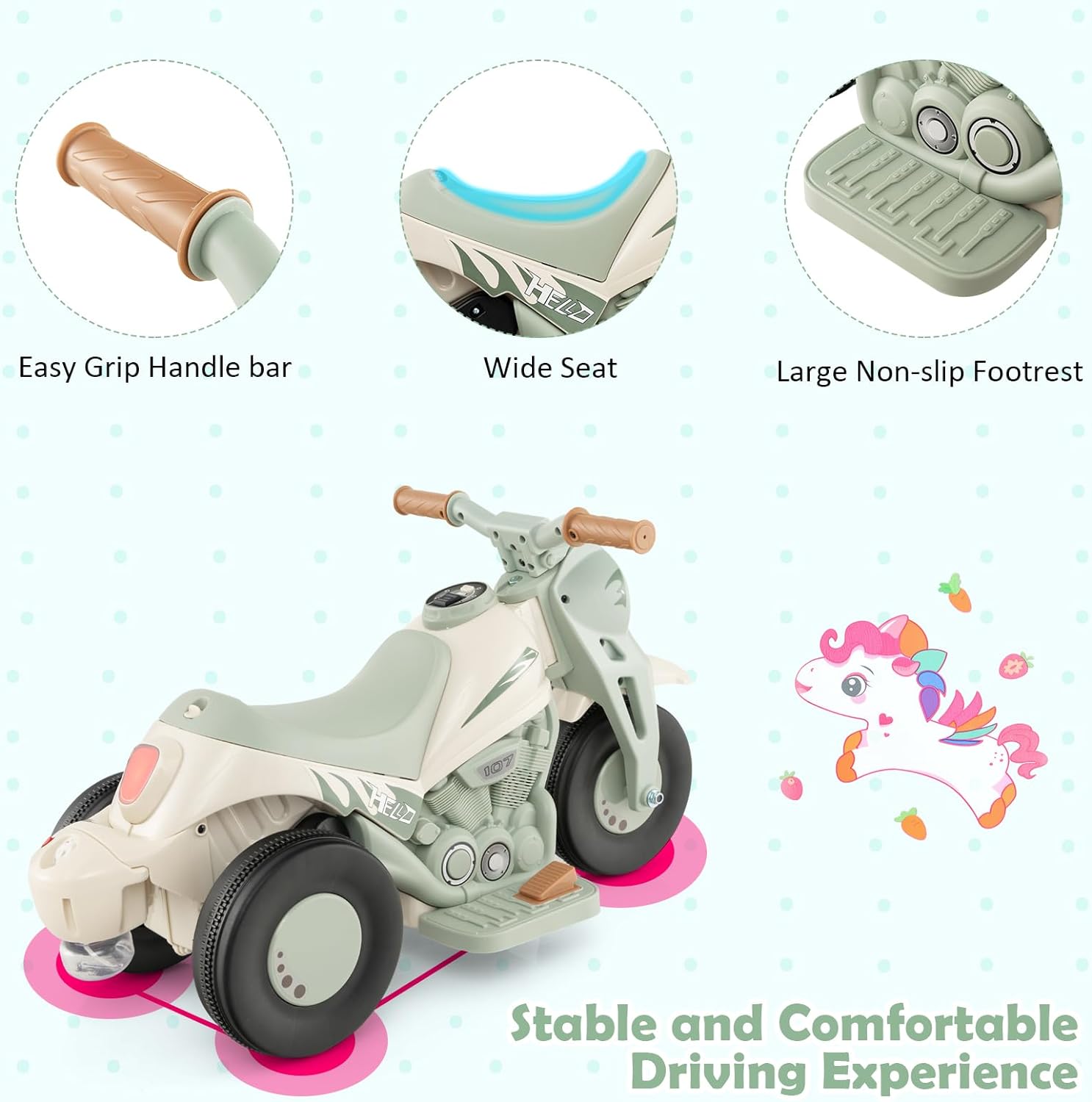 6V Kids Electric Motorcycle 3 Wheels Bubble Car Battery Power Ride On Car With Light Music