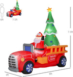7.5ft Christmas Inflatable Toy with LED Lights Santa Claus Driving a Fire Truck with Tree Outdoor Decoration
