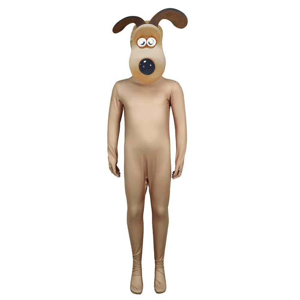 Kids Gromit Cosplay Costume The Brown Dog Jumpsuit and Helmet 2pcs Outfit for Dress Up Party