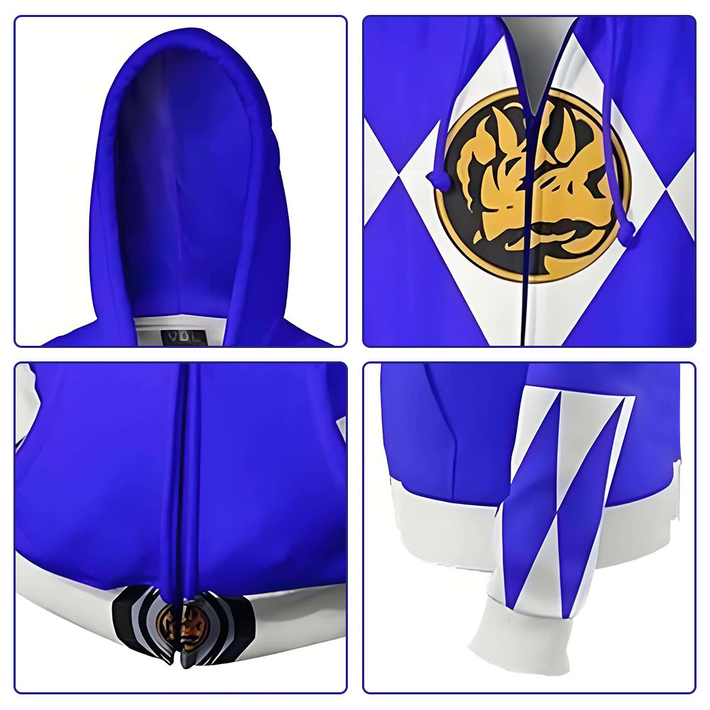 Adult Dino Ranger Costume Zip Up Hooded Sweatshirt Red Ranger Casual Hoodie for Daily Wear