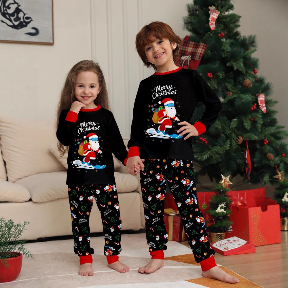 Matching Family Christmas Pajamas Black Unisex Sleepwear Xmas Outfits for Kids Adults
