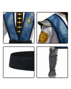Men's Thunder God Costume Blue Warrior Suit with Iconic Bamboo Hat for Themed Gaming Events