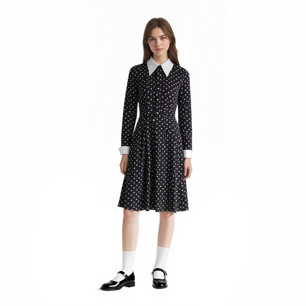 Girls Wednesday Addams Dress Wednesday Costume White Peter Pan Collar Wednesday Outfits and Wig