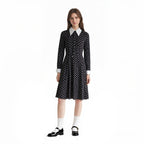 Girls Wednesday Addams Dress Wednesday Costume White Peter Pan Collar Wednesday Outfits and Wig