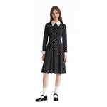 Girls Wednesday Addams Dress Wednesday Costume White Peter Pan Collar Wednesday Outfits and Wig