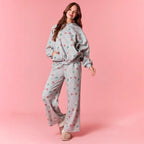 Ladies Christmas Pajamas Hooded Sweatshirt with High Waist Wide Leg Pants for Daily Wear