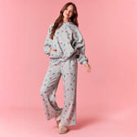 Ladies Christmas Pajamas Hooded Sweatshirt with High Waist Wide Leg Pants for Daily Wear
