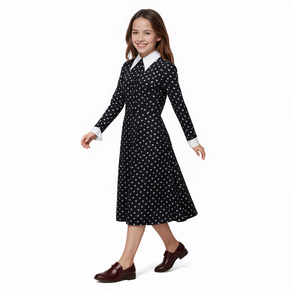 Girls Wednesday Addams Dress Wednesday Costume White Peter Pan Collar Wednesday Outfits and Wig