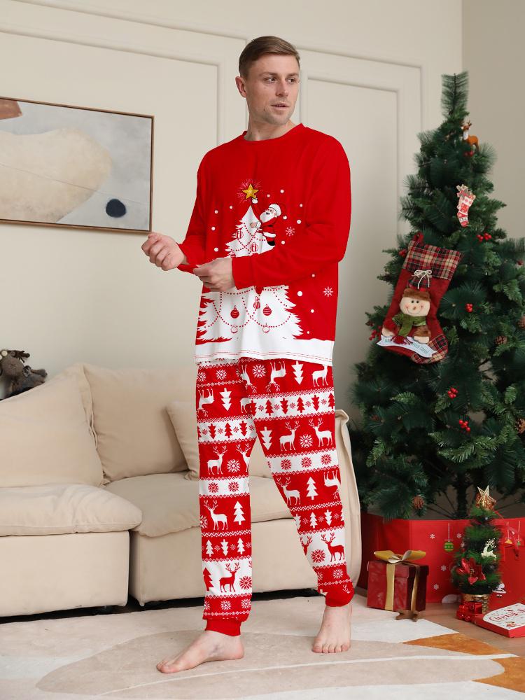 Matching Family Christmas Pajamas Red Festive Loungewear Causal Tops and Pants