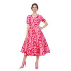 Mommy and Me Pink Dress Flared Party Outfit with Belt and Matching Headband