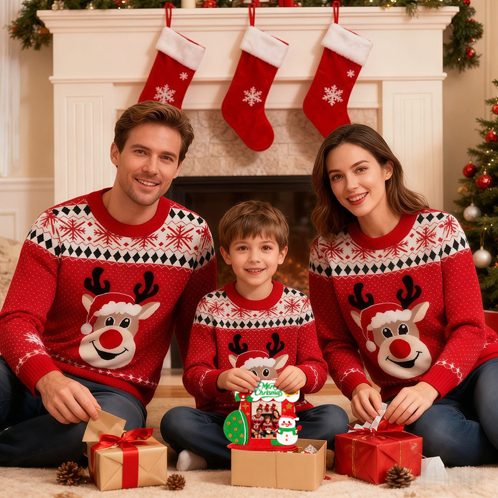 Ugly Xmas Sweater Cozy Holiday Costume with DIY Photo Frame Perfect Christmas Family Memory Kit