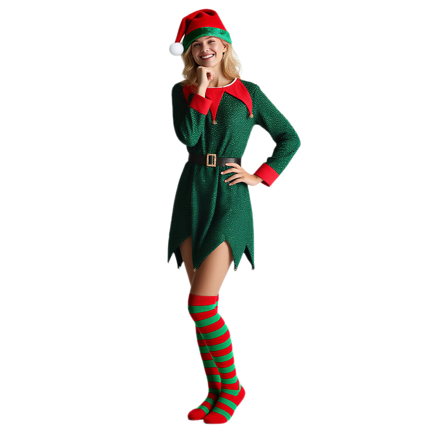 Elf Costume for Kids Toddler Sequins Christmas Outfit with Tinkle Bells for Girls
