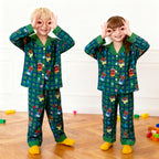 Kids Christmas Pajamas Unisex Green Long Sleeve Button Down Loungewear Plaid Xmas Jammies