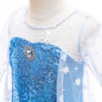 Little Girls Elsa Princess Dress Snow Queen Halloween Costume with Cape Crown Scepter and Wig 3-10 Years