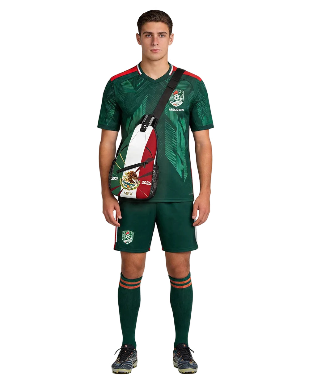 Mexico Soccer Jersey Shirts Shorts Socks and Sling Bag Soccer Fan Cheering Kit for Game Day Party Supplies