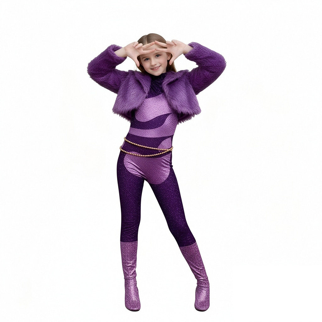 Pop Star Performance Costume Purple Sparkling Sequin Jumpsuit and Faux Fur Coat Outfit