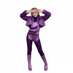 Pop Star Performance Costume Purple Sparkling Sequin Jumpsuit and Faux Fur Coat Outfit