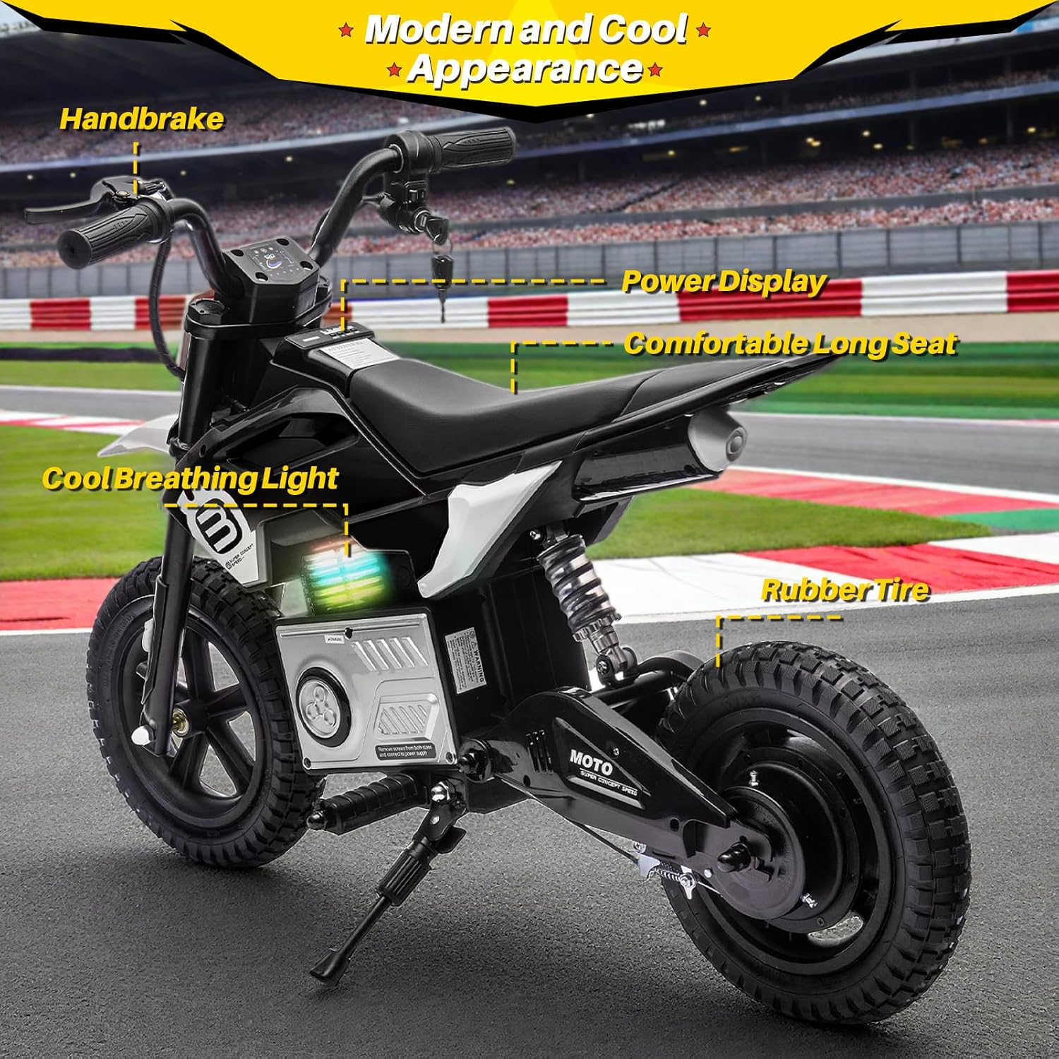 24V Kids Electric Dirt Bike Battery Powered Motorcycle 200W Ride On Car with Light Music