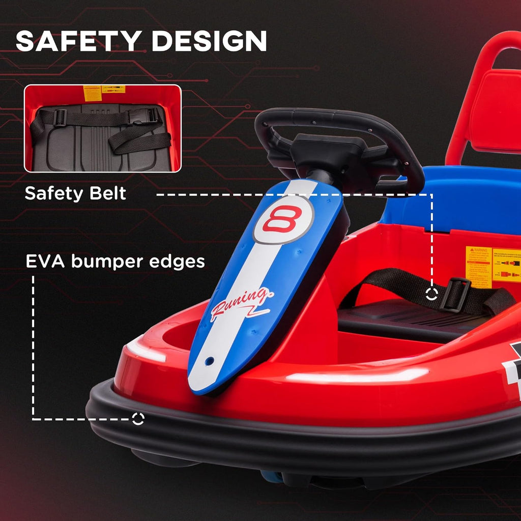 6V Bumper Car 360° Spin Electric Ride On Toys with Lights Music Safety Belts