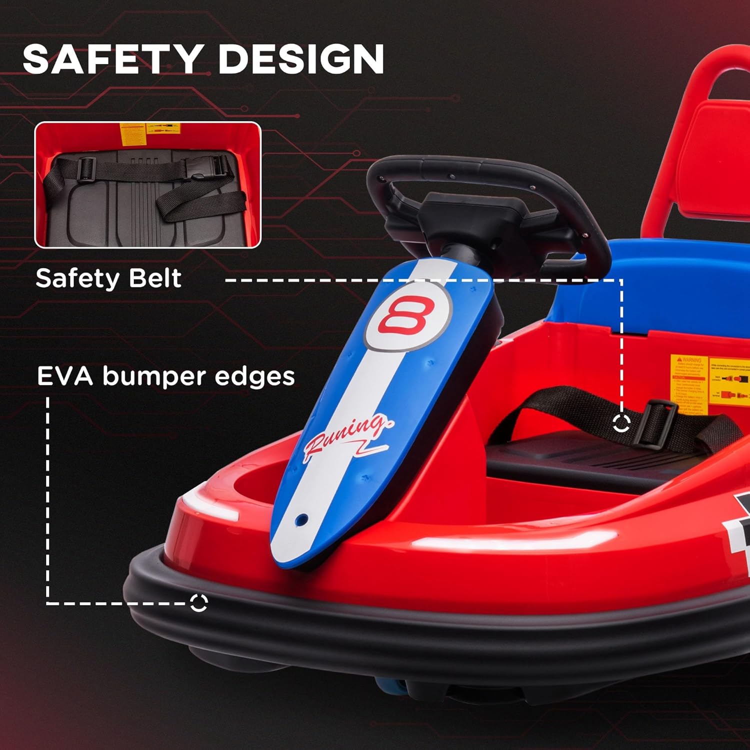 6V Bumper Car 360° Spin Electric Ride On Toys with Lights Music Safety Belts