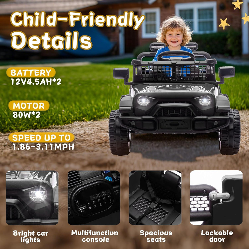24V Kids Ride on Car 2 Seats Adjustable Speed Truck with Remote Control Light Music