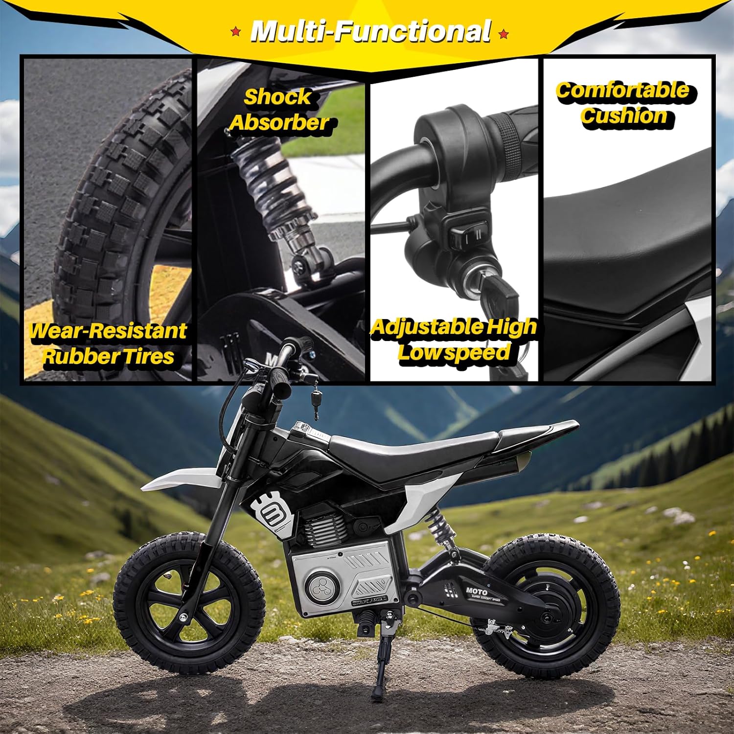 24V Kids Electric Dirt Bike Battery Powered Motorcycle 200W Ride On Car with Light Music