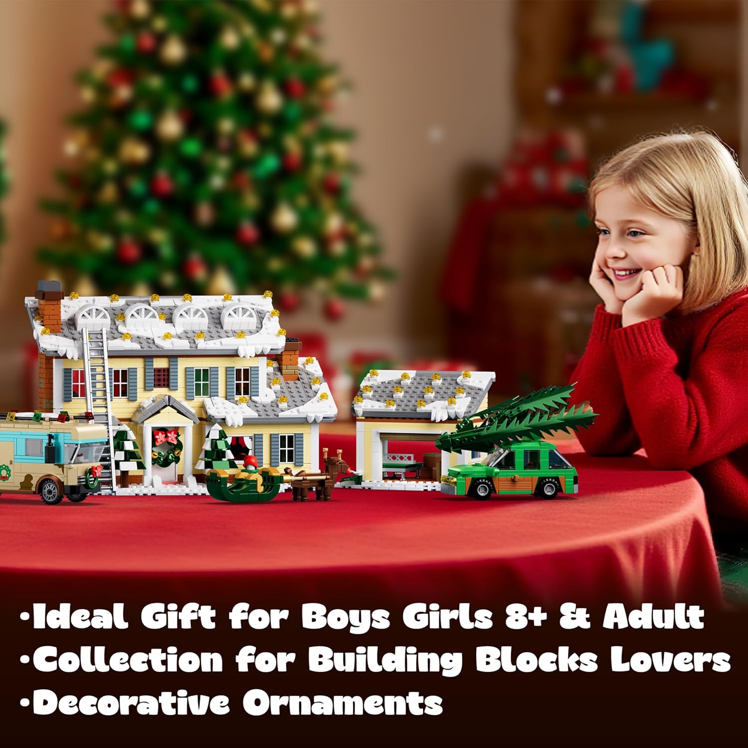 1958pcs Christmas Vacation Village Building Blocks with Light Village Model Buildings Kits Christmas Gift
