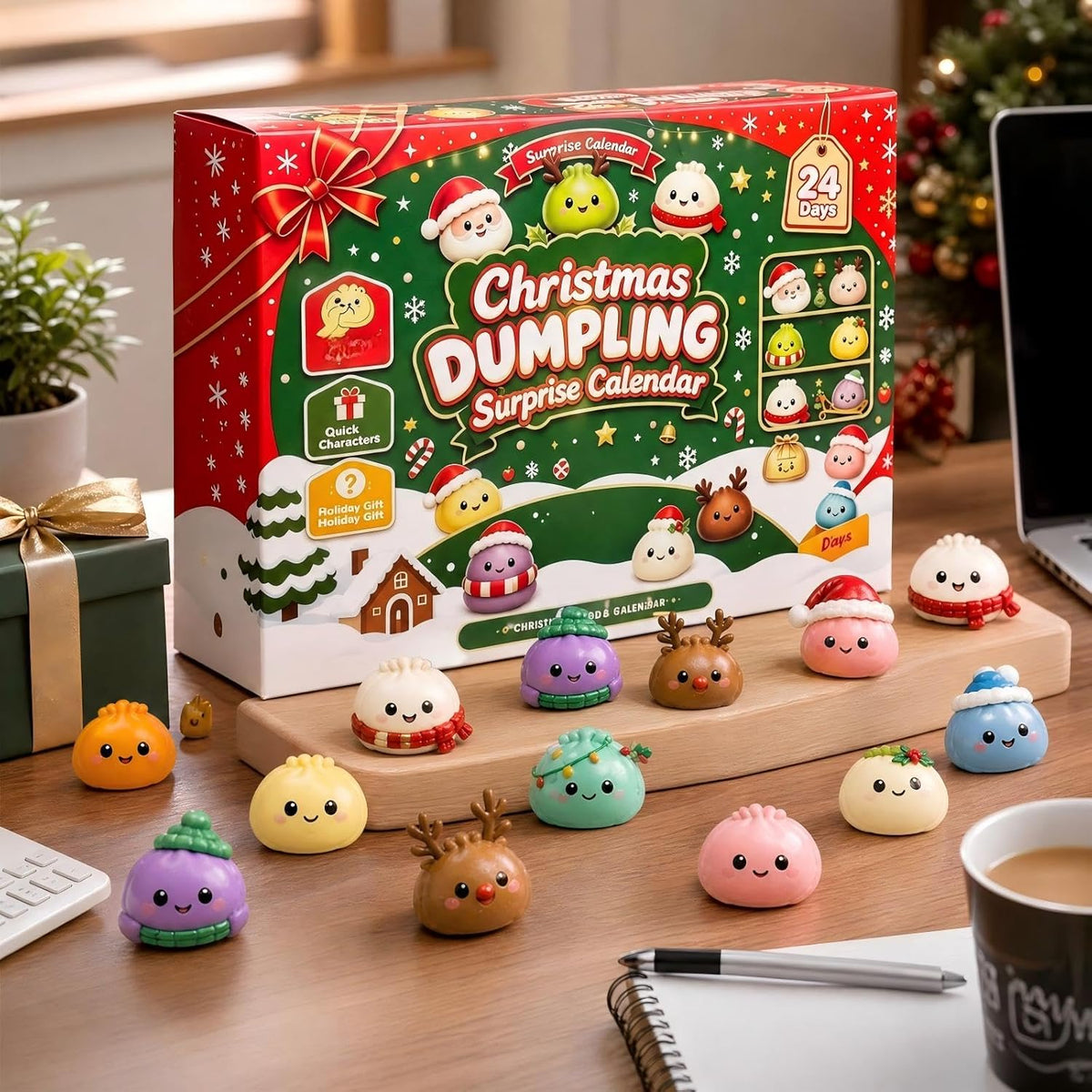 Christmas Advent Calendar 2026 Dumpling Squishies 24Pcs Cute Squeeze Fidget Toys Christmas Countdown Gift Set for Kids and Adults