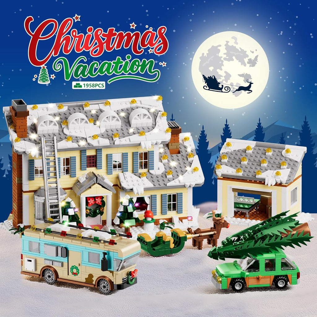 1958pcs Christmas Vacation Village Building Blocks with Light Village Model Buildings Kits Christmas Gift