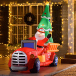 7.5ft Christmas Inflatable Toy with LED Lights Santa Claus Driving a Fire Truck with Tree Outdoor Decoration