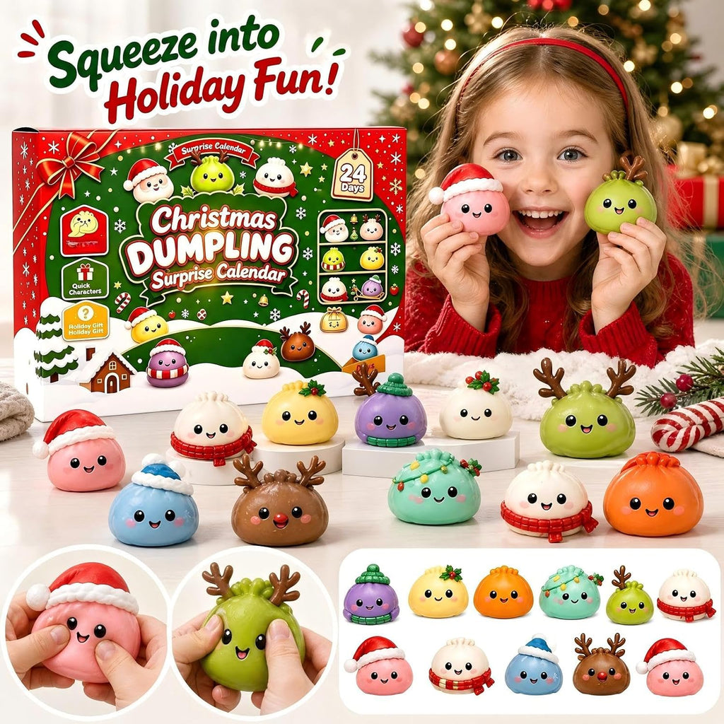 Christmas Advent Calendar 2026 Dumpling Squishies 24Pcs Cute Squeeze Fidget Toys Christmas Countdown Gift Set for Kids and Adults