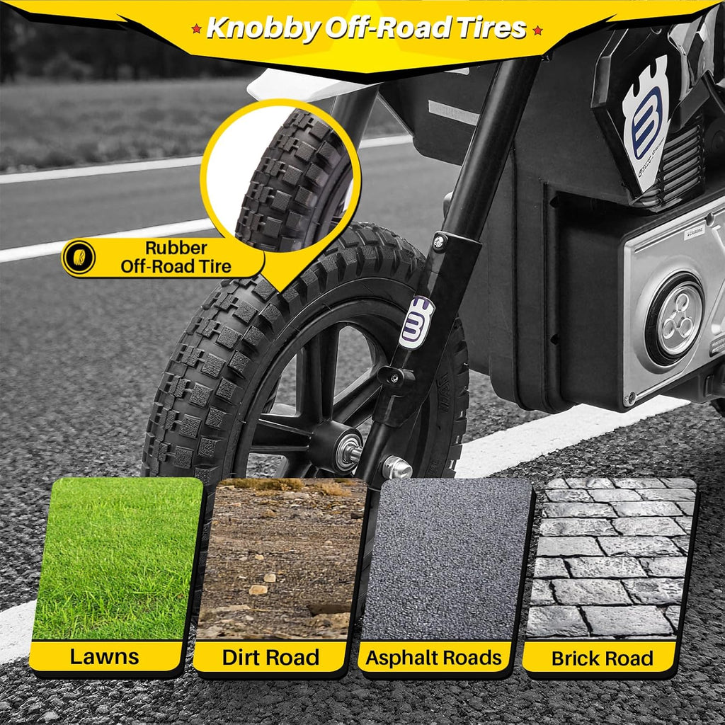 24V Kids Electric Dirt Bike Battery Powered Motorcycle 200W Ride On Car with Light Music