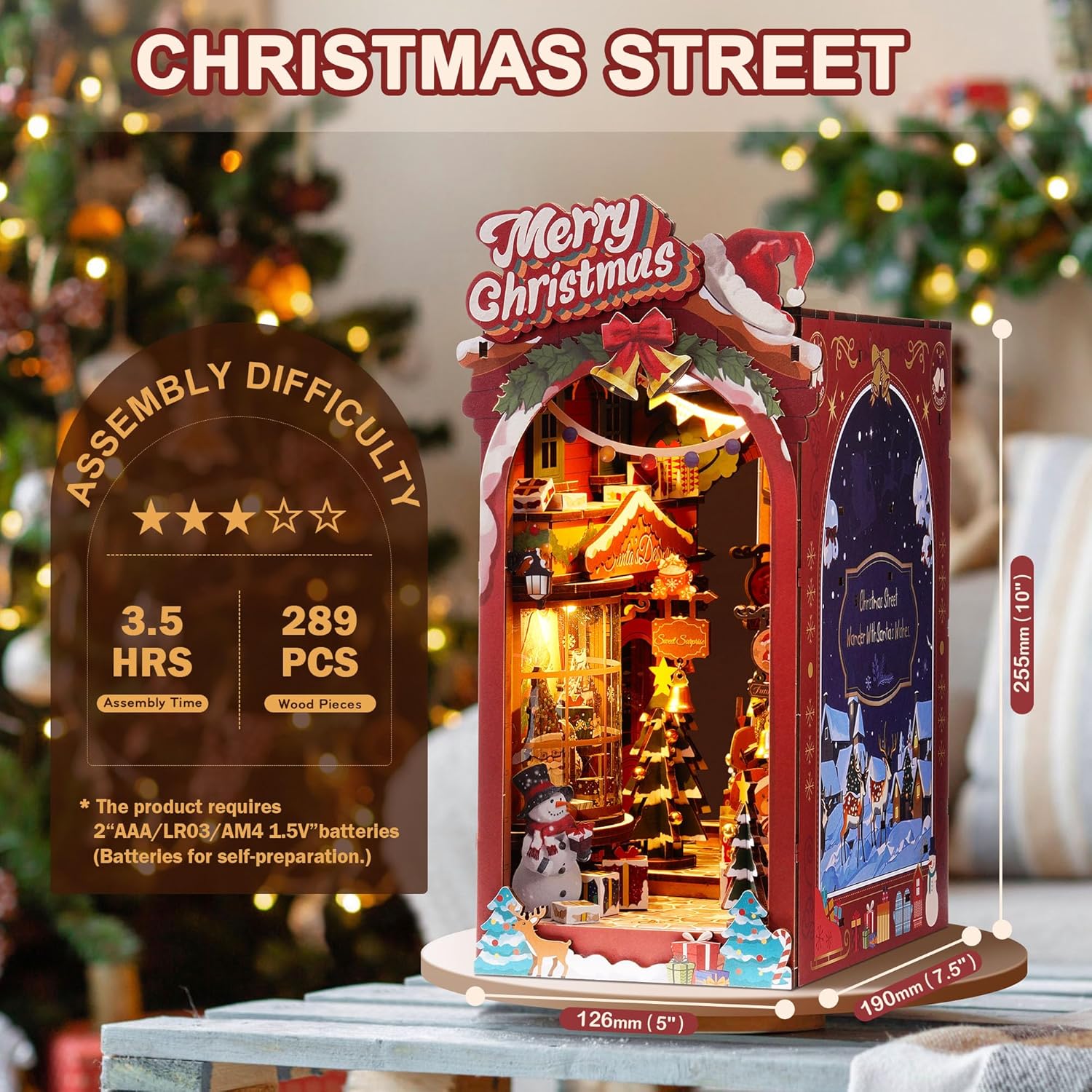 3D Wooden Puzzle Book Nook Kit DIY Miniature Dolls with LED Light Book Shelf Decoration