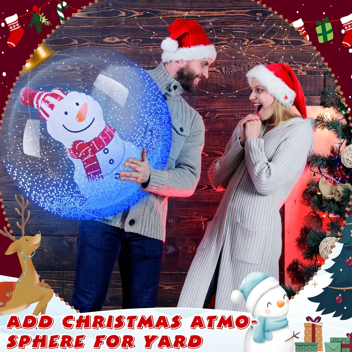 24inch Luminous Inflatable Ball Remote Control Christmas Tree Snowman Santa Ornaments with LED Light