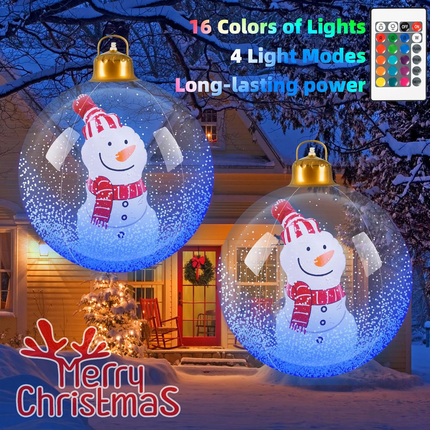 24inch Luminous Inflatable Ball Remote Control Christmas Tree Snowman Santa Ornaments with LED Light