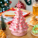 12" Pink Ceramic Christmas Tree with Pink Star and Light Tabletop Christmas Tree Decor