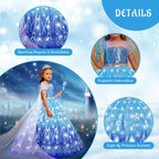 Elsa Costume Princess Dress Girls Light Up Dress Snowflake Trailing Party Dress Birthday Dres
