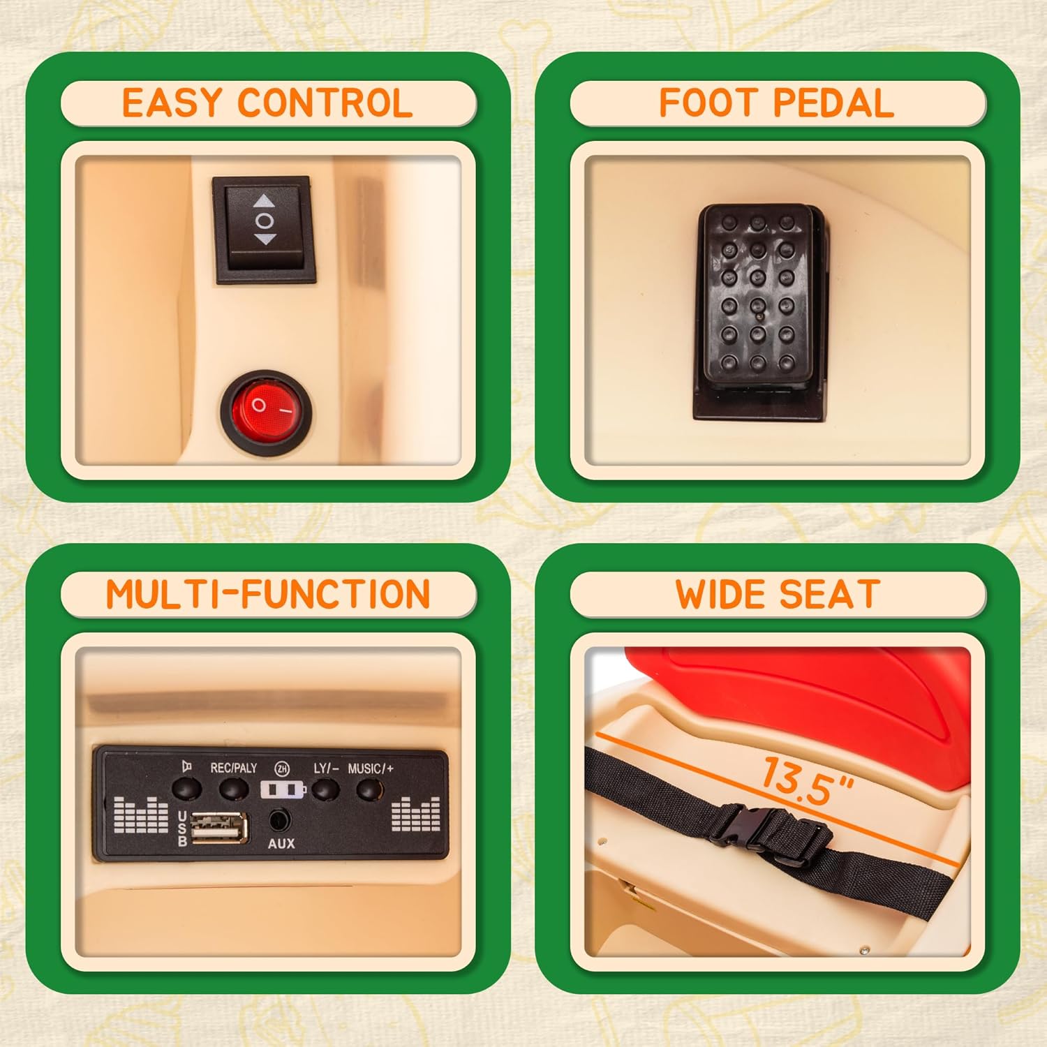 12V Electric Bumper Kids Ride On Car with Remote Cute Burger Design 360° Spin Toy