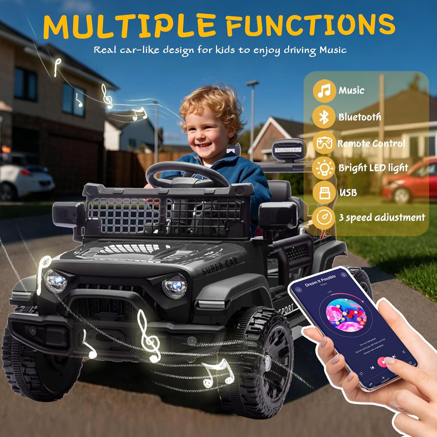 24V Kids Ride on Car 2 Seats Adjustable Speed Truck with Remote Control Light Music