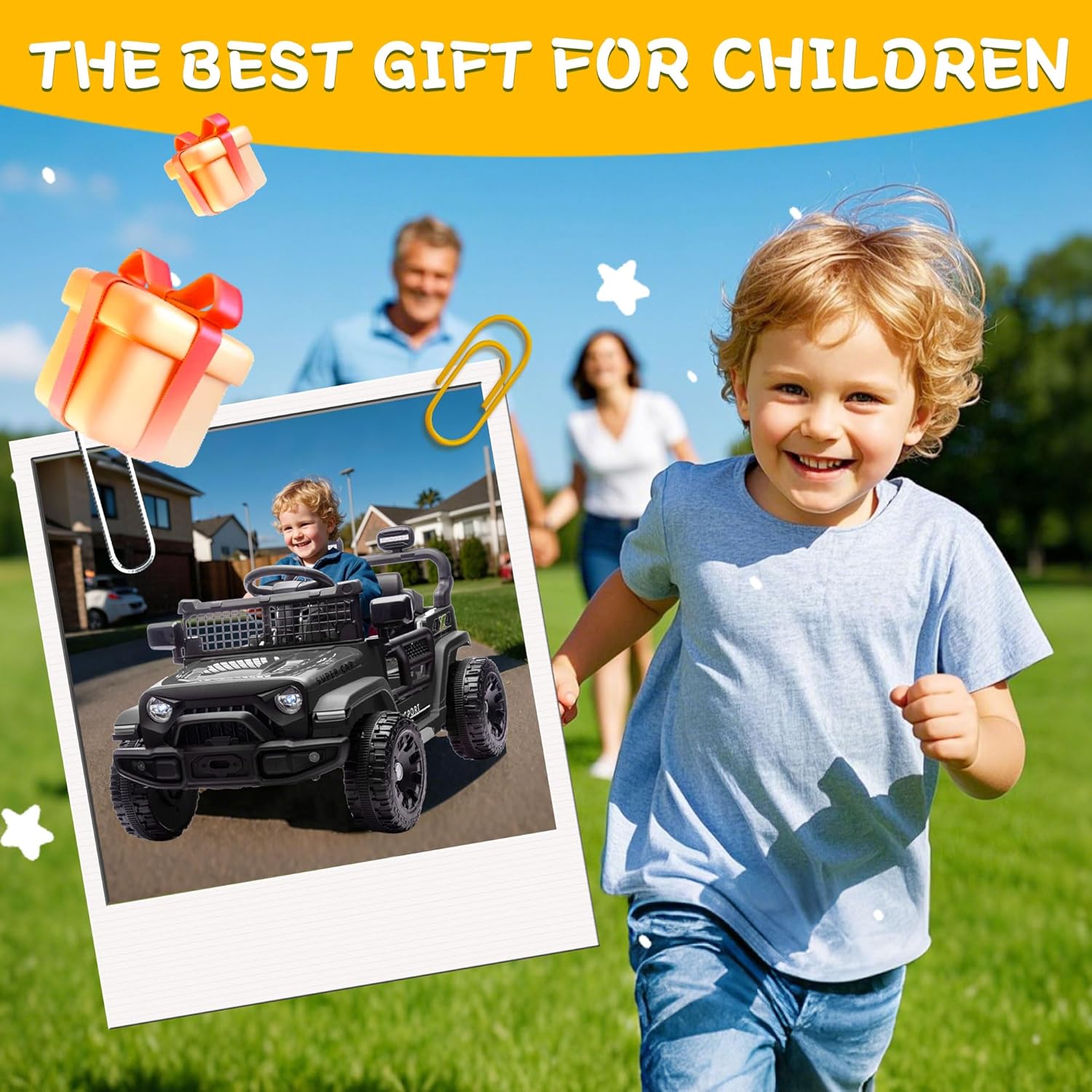 24V Kids Ride on Car 2 Seats Adjustable Speed Truck with Remote Control Light Music