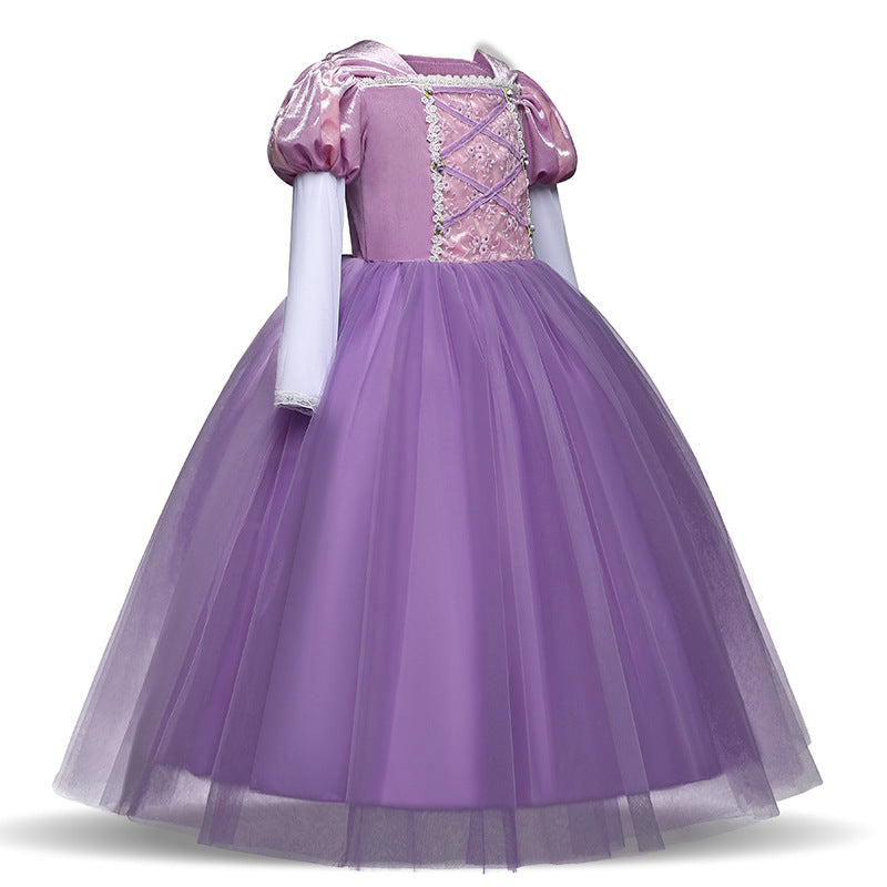 Kids Light Up Dress Long Hair Princess of Corona LED Fancy Costume Birthday Party Outfit