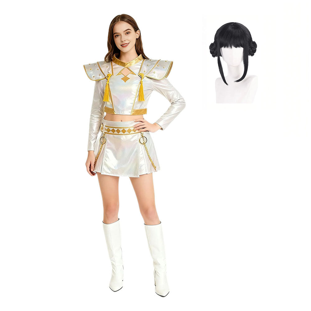 Pop Idol Costume White PU Leather Outfit Stage Performance Dress for Halloween Cosplay
