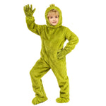 Green Monster Costume Christmas Furry Hooded Jumpsuit Gloves and Shoes Covers Suit for Kids Adults
