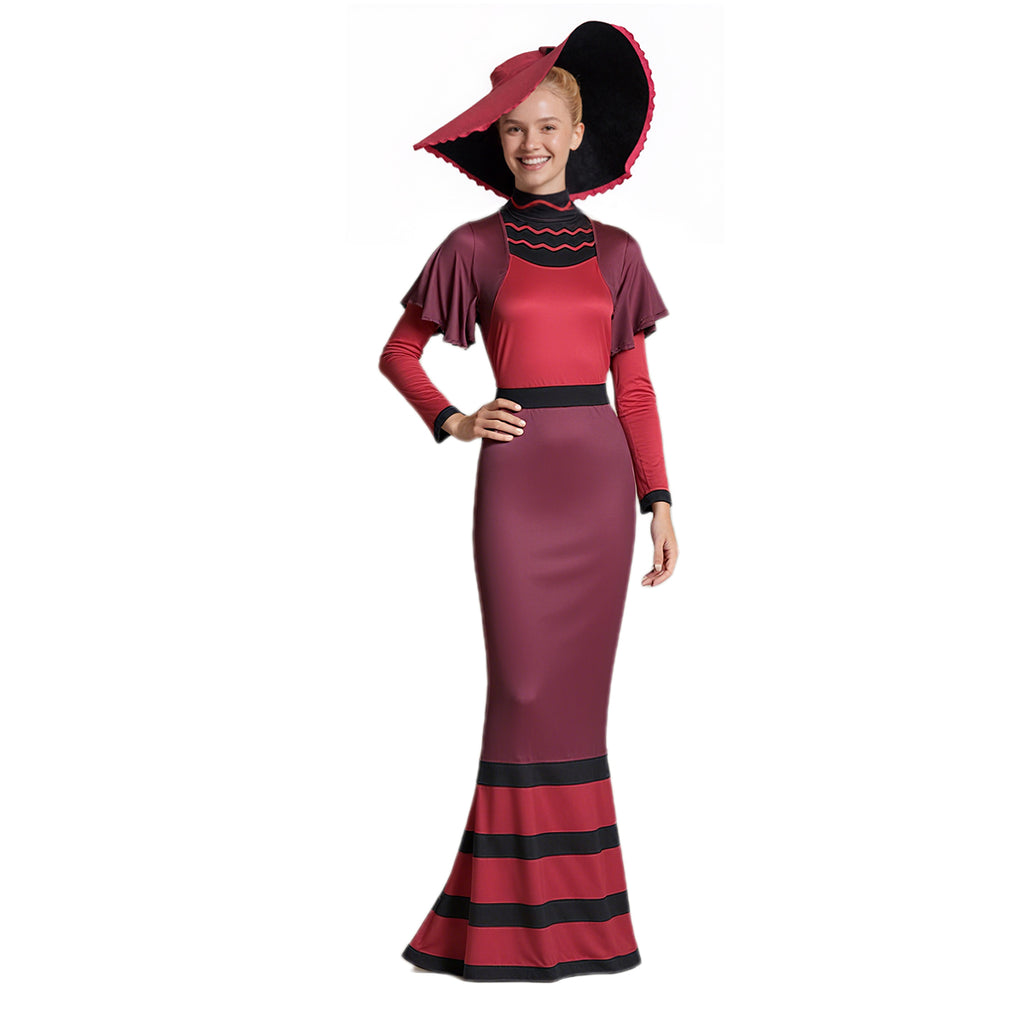 Women Rosie Emalyn Costume Demon Red Dress Hat Suit for Cosplay Party