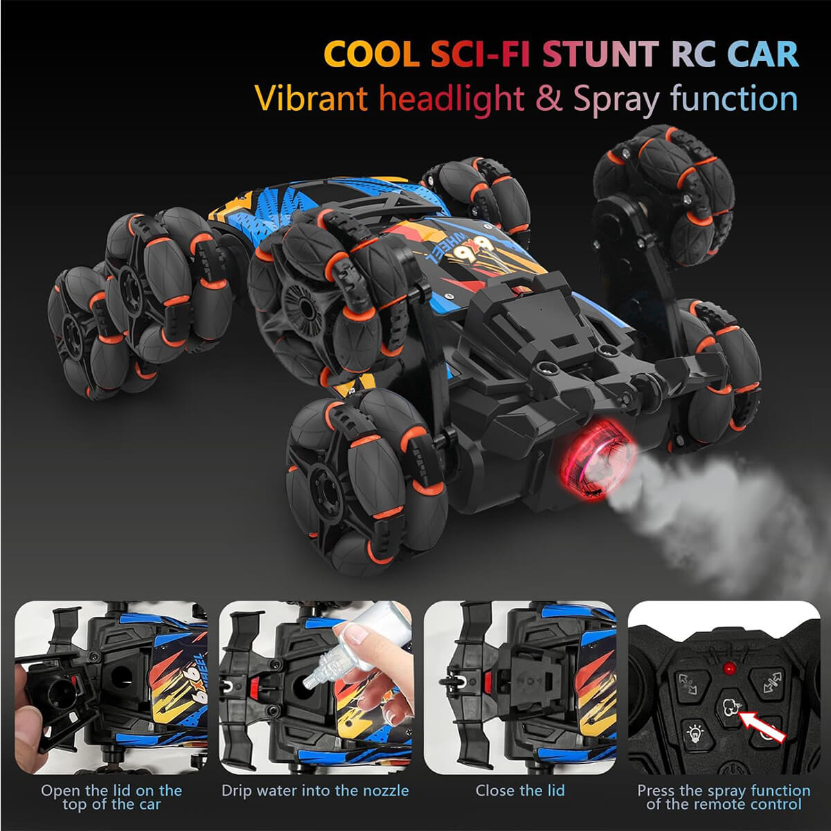 8WD Remote Control Car 2.4G Drift Stunt RC Car Double-Sided Climbing Car With Spray & Light