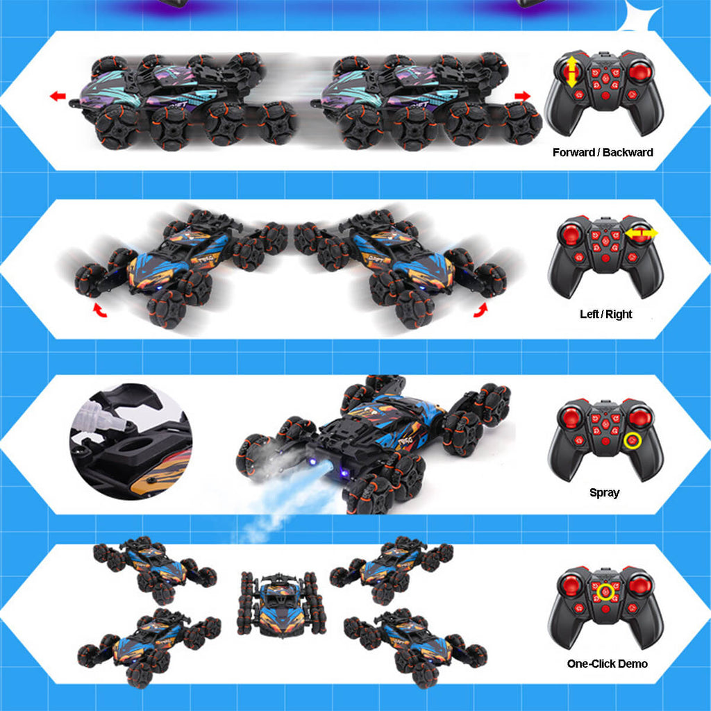 8WD Remote Control Car 2.4G Drift Stunt RC Car Double-Sided Climbing Car With Spray & Light