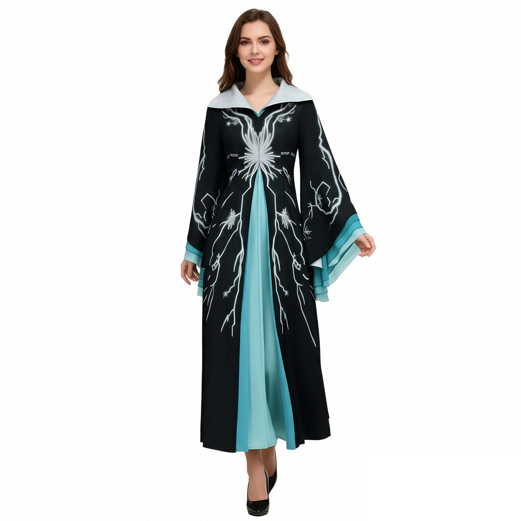 Women Witch Costume Professor Morrible Cosplay Robe with Wide Bell Sleeves
