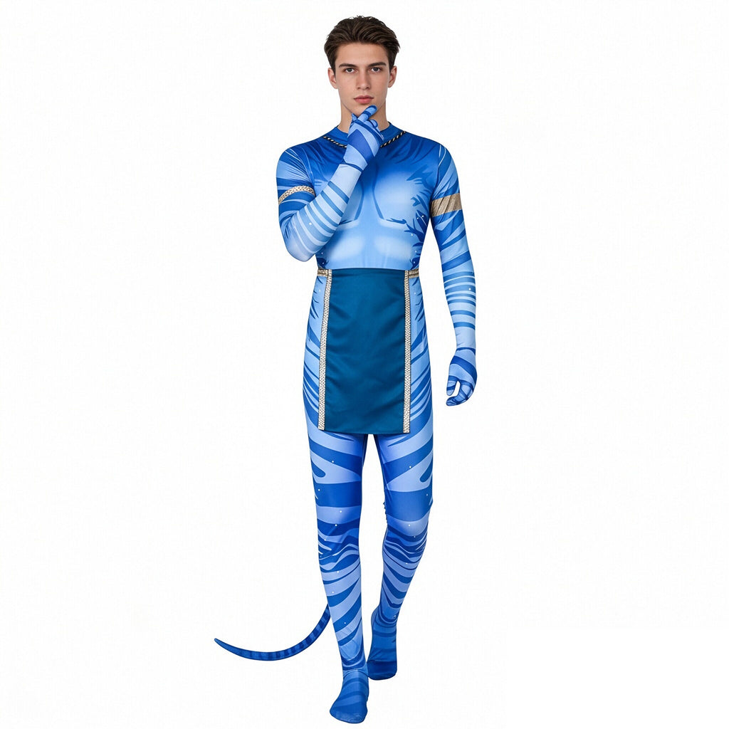 Jake Sully Costume Blue Bodysuit with Apron 2-Piece Set Pandora Cosplay Outfit